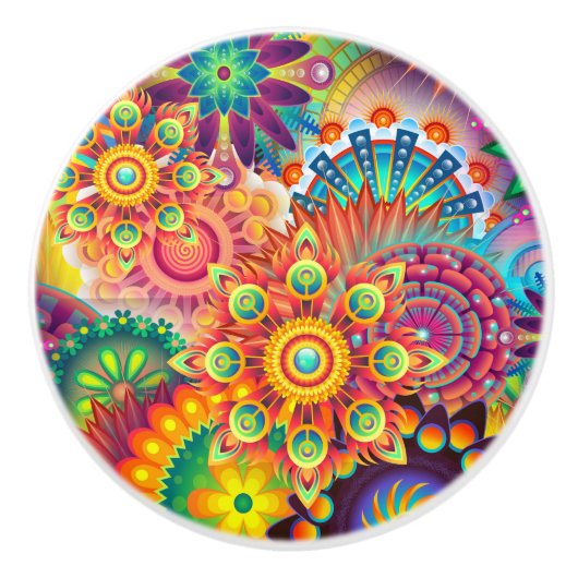 Funky Retro Pattern Abstract Bohemian Keramische Knop (Voorkant)