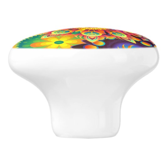 Funky Retro Pattern Abstract Bohemian Keramische Knop (Zijkant)