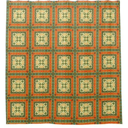 Funky Retro Square Tegel Pattern met Spring Flower Douchegordijn (Voorkant)