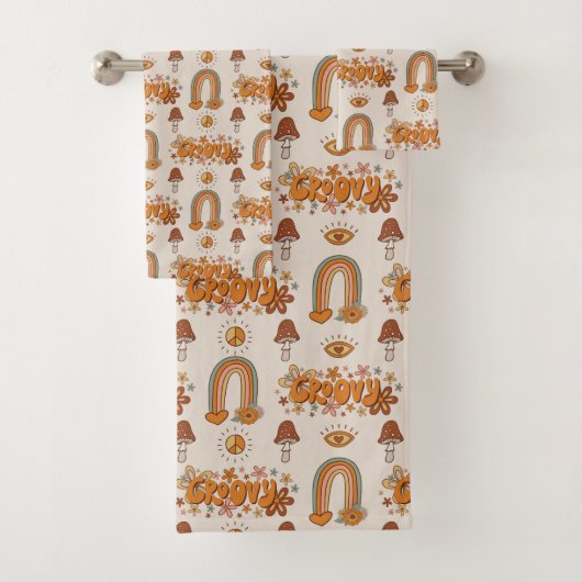 Funky Retro Towel Brown & Blush Groovy Design (En situation)