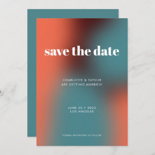 Funky Retro Turquoise Sinaasappel Gradient Bruilof Save The Date