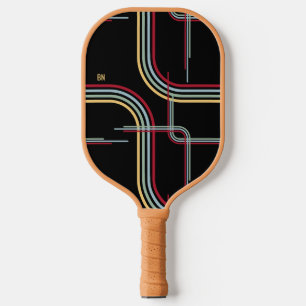 Funky Retro Wavy Stripes Rood Blauw Groen Zwart Pickleball Paddle