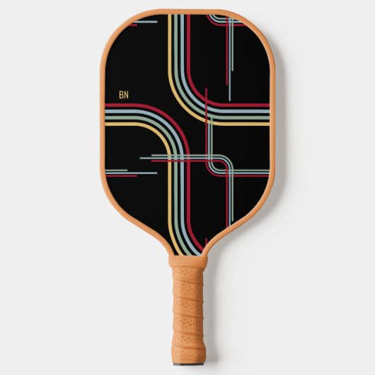 Funky Retro Wavy Stripes Rood Blauw Groen Zwart Pickleball Paddle (Voorkant)
