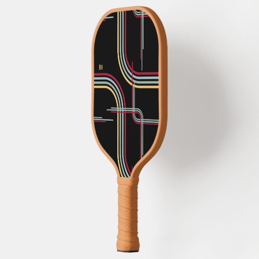 Funky Retro Wavy Stripes Rood Blauw Groen Zwart Pickleball Paddle (Links)
