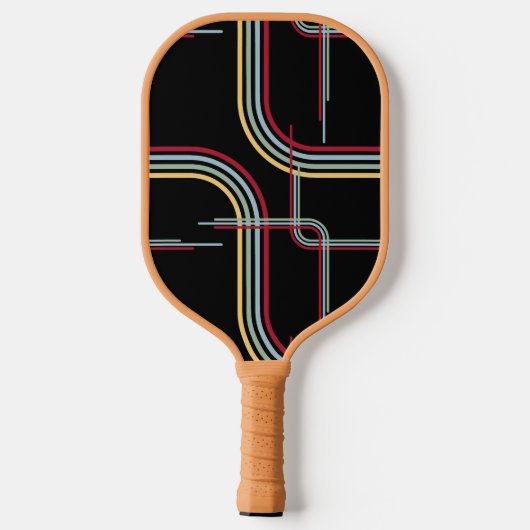 Funky Retro Wavy Stripes Rood Blauw Groen Zwart Pickleball Paddle (Achterkant)