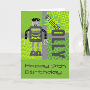 Funky Robot Naam/Leeftijd Aanpasbare Kaart