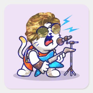 Funky Rockstar Cat - Cool Music Lover Kat Vierkante Sticker