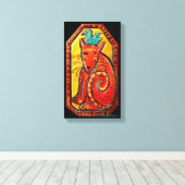 Funky rood nieuwsgierig kat origineel schilderij canvas afdruk (Insitu (Houten vloer))