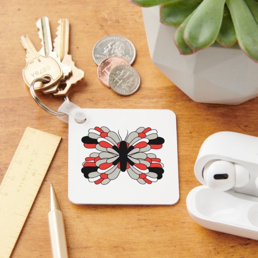 Funky rood-zwarte vlinder-sleutelhanger sleutelhanger (Bureau)