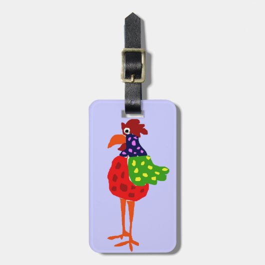 Funky Rooster Folk Art Design Bagagelabel (Voorkant verticaal)