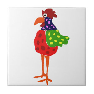 Funky Rooster Folk Art Design Tegeltje