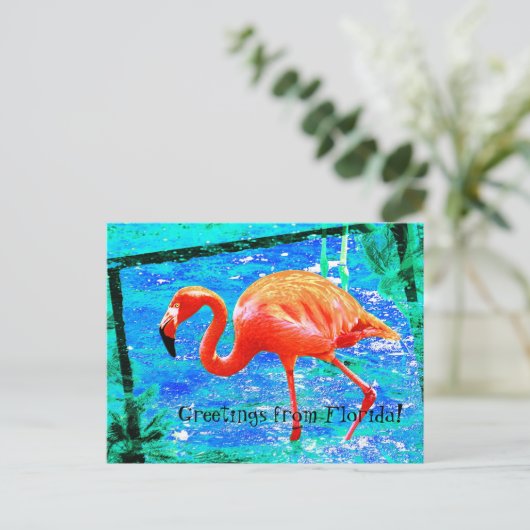 Funky rose Floride flamingo carte postale voyage (Debout devant)