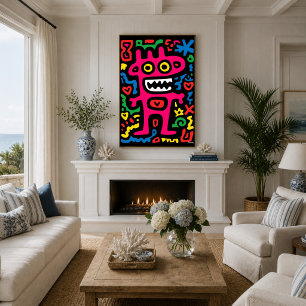 Funky Roze Alien – Neon Pop Art Excentriek Monster Poster