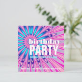 Funky Roze Blauw Groovy Verjaardagsfeestuitnodigin Kaart (Staand voorkant)