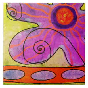 Funky Roze Bloem Abstract Schilderij Tegeltje