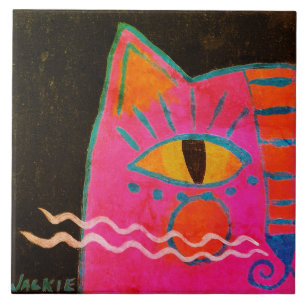 Funky Roze Katten Schilderij Tegeltje