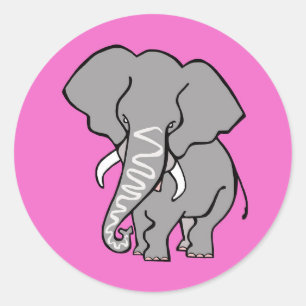 Funky roze OLIFANT - Bedreigd dier -Wildlife- Ronde Sticker
