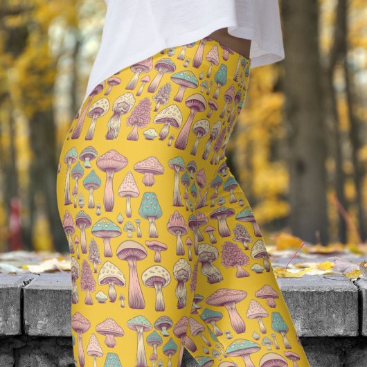 Funky Saffron Sinaasappel Wild Sh'rooms Pattern Leggings