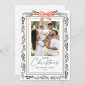 Funky Sage Green Christmas Bow Ribbon 2 Photo Feestdagenkaart (Voorkant / Achterkant)