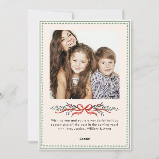 Funky Sage Green Christmas Bow Ribbon 2 Photo Feestdagenkaart (Achterkant)