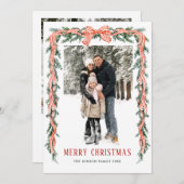 Funky Sage Green Christmas Bow Ribbon 5 Photo Feestdagenkaart (Voorkant / Achterkant)