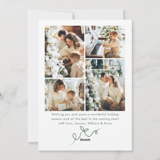 Funky Sage Green Christmas Bow Ribbon 5 Photo Feestdagenkaart (Achterkant)