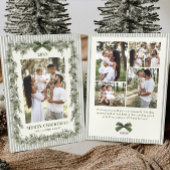 Funky Sage Green Pine Bow Frame Christmas 5 Photo Feestdagenkaart