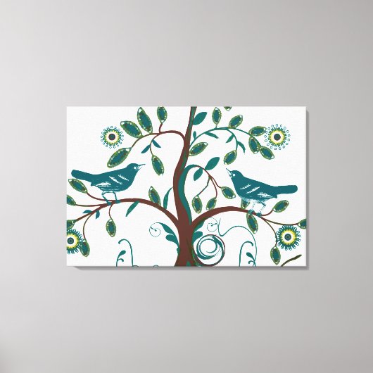 Funky Schattige Blauwgroen Tortelduifjes Swirly T Canvas Afdruk (Voorkant)