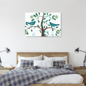 Funky Schattige Blauwgroen Tortelduifjes Swirly T Canvas Afdruk (Insitu (Slaapkamer))
