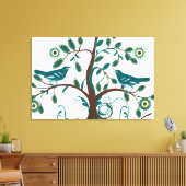 Funky Schattige Blauwgroen Tortelduifjes Swirly T Canvas Afdruk (Insitu (Woonkamer))