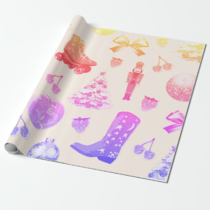 Funky Schattige Meisje Roze Kerstpatroon Cadeaupapier