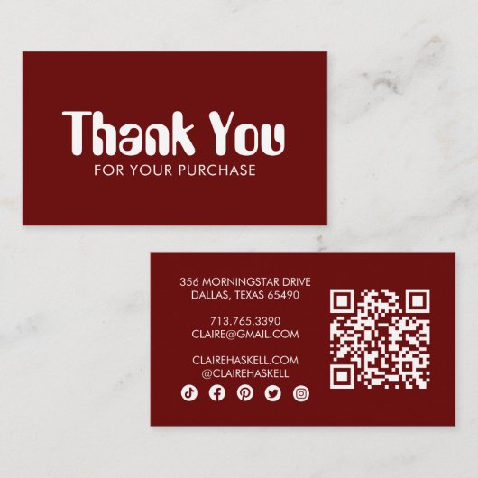 Funky Script Chic Wine Order Dank u minimale QR Visitekaartje (Voorkant / Achterkant)