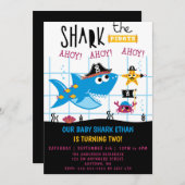 Funky Shark Pirate Anniversaire Fête Invitation (Devant / Derrière)