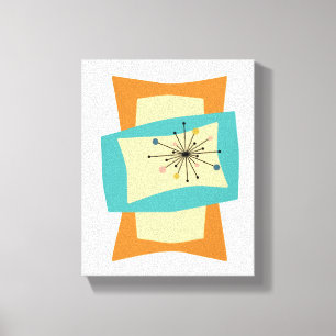 Funky Sinaasappel Turquoise Mid Century Rechthoeke Canvas Afdruk