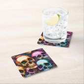 Funky Skulls Vierkante Kartonnen Onderzetter (Insitu)