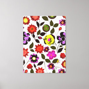 Funky Spring Flowers Seventies Style Canvas Afdruk
