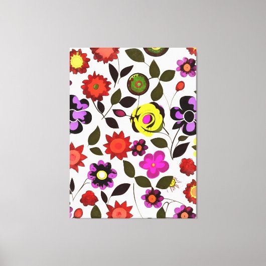Funky Spring Flowers Seventies Style Canvas Afdruk (Voorkant)