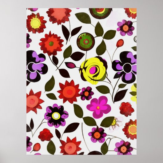 Funky Spring Flowers Seventies Style Poster (Voorkant)