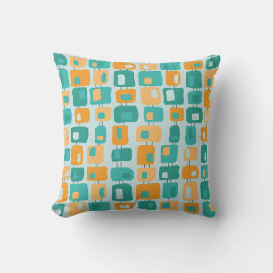 Funky Squares Retro Pattern Aqua, Blauwgroen, Sina Kussen