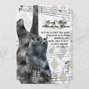 Funky Steampunk Gitaar Muziek Huwelijksuitnodiging Kaart
