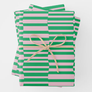 Funky Stripes in Roze en Groen Inpakpapier Vel