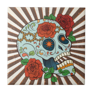 Funky Sugar Skulls Dia de los Muertos Tegeltje