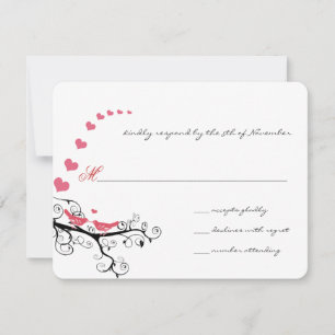 Funky Swirly Pink Love Bird Tree Weddenschap RSVP Kaartje
