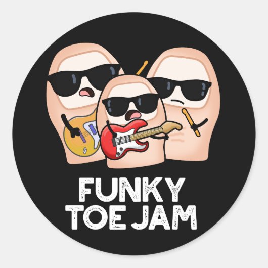 Funky Toe Jam Funny Music Pun Dark BG Ronde Sticker (Voorkant)