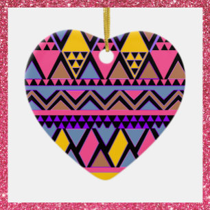 Funky Tribal Colorful Pink and Yellow Keramisch Ornament