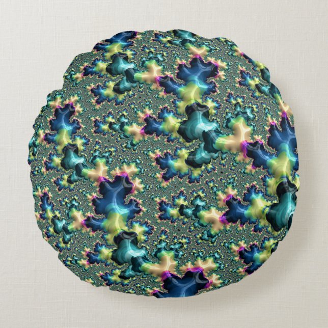 Funky Trippy Eclectic Boho Hippie Abstract Fractal Rond Kussen (Voorkant)