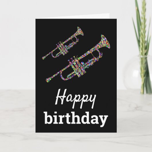 Funky trompet kleurrijke muziek Happy Birthday Kaart (Voorkant)