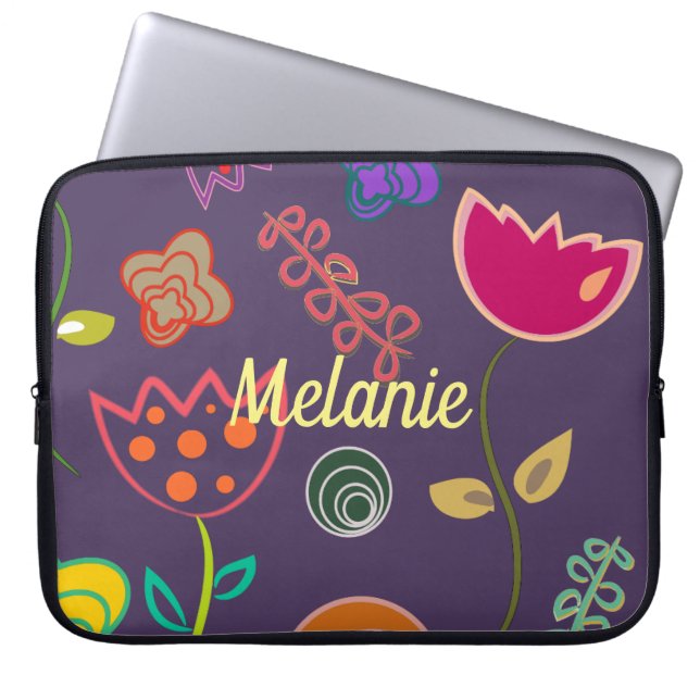 Funky Tulip Purple Pattern Personalised Laptop Sleeve (Voorkant)