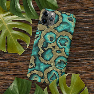 Funky Turquoise Green Faux Gold Swirls Art Pattern iPhone 11 Pro Max Hoesje