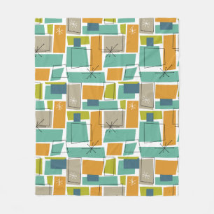 Funky Turquoise Oranje Green Squares MidCentury Fleece Deken